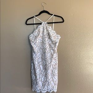 White and tan crochet dress - bridal shower